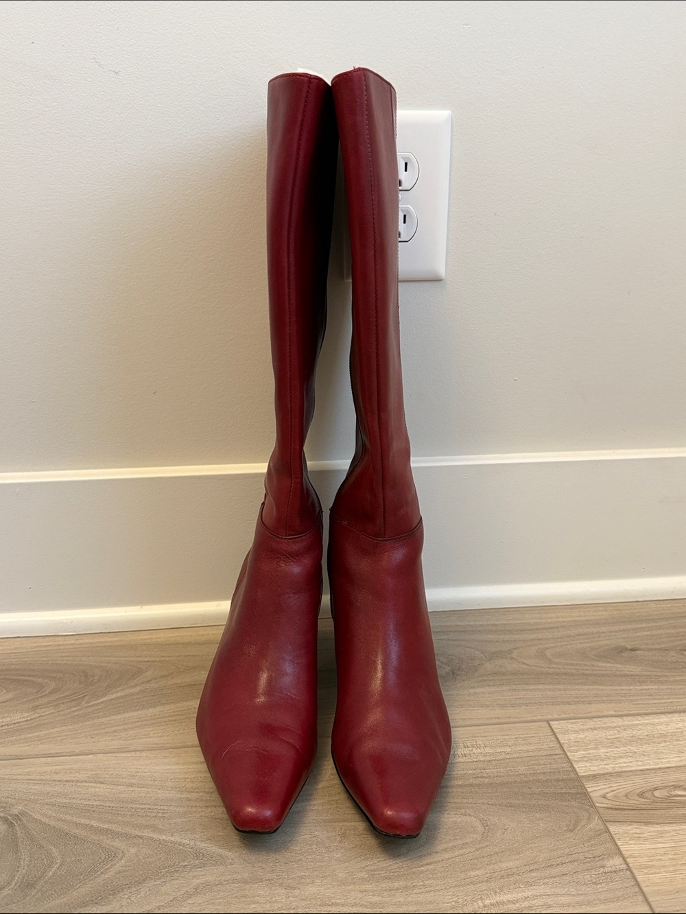 Never Worn Classic Red Knee-High Vegan Leather Boots - Picture 3 of 6